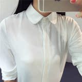 包邮 日系韩国vintage复古娃娃领百搭加厚雪纺花朵扣白衬衫女衬衣