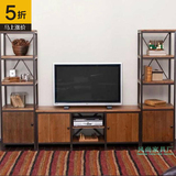 美式复古铁艺实木电视柜置物架组合宜家客厅矮柜卧室地柜收纳柜子