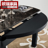 欧瑞家具 大理石餐桌椅组合6人圆形折叠餐桌小户型功能伸缩饭桌子