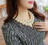 韩国进口2015新款饰品个性夸张双排大小珍珠项链双层短毛衣链颈链