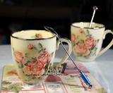 典藏版！韩国进口QueenRose皇家玫瑰陶瓷咖啡杯 镀金边水杯大中号
