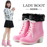 韩国时尚短筒冬加绒保暖马丁雨鞋女士雨靴防滑女装水鞋水靴