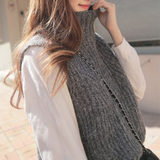 2014韩版新款女式复古粗毛线无袖针织衫套头中高领毛衣背心马甲女