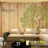 清新大型壁画 木纹绿树现代简约自然墙纸壁纸客厅卧室沙发背景墙