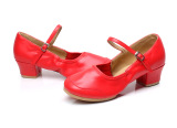 夏季广场舞蹈鞋新款真皮女士式演出红色跳舞鞋软底交谊拉丁舞现代