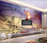 亏本3D立体梦幻花客厅沙发大型电视背景墙纸壁纸蝴蝶紫色墙布壁画