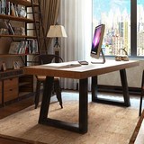 美式乡村实木餐桌椅组合书桌原木电脑桌做旧会议桌洽谈桌办公室桌