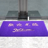 紫色丝圈欢迎光临酒店迎宾地毯PVC塑料防滑地垫进门脚垫定制包邮