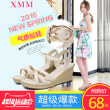 XMM2016夏季新款坡跟凉鞋女款松糕女鞋韩版厚底一字扣高跟女凉鞋