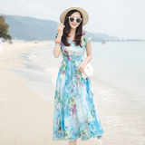 中长款雪纺印花沙滩裙韩版夏季海边度假必备连衣裙波西米亚长裙女