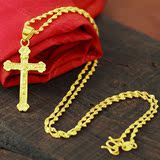 奢华珠宝18K女士黄金项链十字架耶稣吊坠不掉色金项链韩版首饰