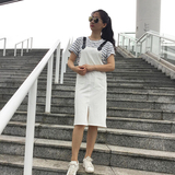 2016年韩国版夏季新款纯色弹力口袋显瘦背带连衣裙前开叉吊带裙女