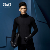 G＆G春季男士高领衫弹力长袖T恤韩版修身黑色打底衫男舒适莫代尔