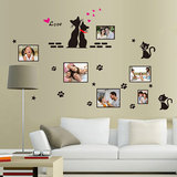 创意温馨客厅贴画浪漫黑色爱情猫咪 相框沙发背景墙贴纸照片宿舍