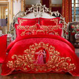 婚庆四件套大红欧式结婚床上用品刺绣红色龙凤婚庆床品六八十件套