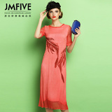 JMFIVE2016夏装新款女装欧洲站修身短袖印花棉麻真丝连衣裙春长裙