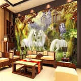 欧式森林白马独角兽无缝墙纸壁纸 客厅卧室3D立体无纺布加厚壁画