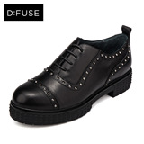 D：Fuse/迪芙斯2016秋新款牛皮铆钉圆头系带中跟英伦深口单鞋女鞋
