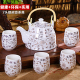 整套茶具套装 景德镇陶瓷器7头大提梁茶壶茶杯带过滤网 金叶礼品