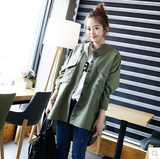 2016春季新款女装韩版中长款宽松长袖单排扣休闲学院风风衣外套女