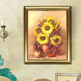 美式向日葵油画纯手绘竖版欧式走廊过道玄关装饰画竖幅花卉客厅画