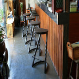 美式复古铁艺做旧实木带靠背吧台椅星巴克酒吧椅凳餐椅桌椅高脚椅