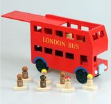 儿童玩具车双层公交车伦敦大红巴士BUS仿真校车汽车模型木制玩具