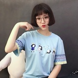 韩版卡通印花短袖T恤女小清新大码学生上衣 夏季宽松半袖打底衫女