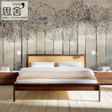 思舍创意壁纸复古个性定制壁画沙发床头背景墙纸树林无缝艺术壁纸