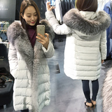 2015冬季新款韩版加厚连帽中长款羽绒服女狐狸毛超大毛领修身外套