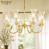 美式新古典全铜客厅玻璃灯具简欧现代纯铜餐厅灯欧式简约卧室吊灯