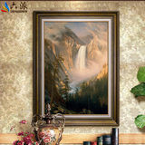 六派装饰画壁画玄关客厅壁画油画手绘有框单幅瀑布装饰艺术画