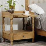 出口橡木实木床头柜储物边桌欧美床边柜简约美式乡村法式沙发边柜