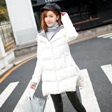 韩版棉衣女中长款保暖加厚修身A字羽绒棉服针织连帽拼接冬装外套