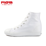 HOZ白色高帮内增高女鞋夏韩版系带夏季百搭帆布鞋隐形透气小白鞋
