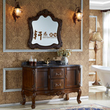 欧式美式仿古浴室柜组合橡木实木卫浴落地柜大理石陶瓷洗脸盆出售