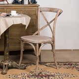 美式乡村硬座板桦木橡木复古做旧实木餐椅子背叉椅实木家具交叉椅
