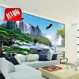 大型壁画 电视墙 客厅山水风景沙发背景墙中式壁纸国画瀑布迎客松