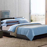 高端美式地中海风格卧室格子床笠四件套全棉纯棉床上用品蓝色家纺