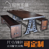 实木美式工业风大餐桌椅大型会议桌饭店桌椅组合长条办公桌条形凳