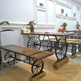 创意餐桌美式loft复古工业风做旧饭桌子咖啡厅特色小吃店桌椅组合