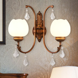 美式客厅水晶电视墙壁灯铁艺创意简约卧室灯欧式复古过道床头灯具