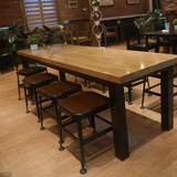 欧美式乡村实木吧台桌星巴克咖啡厅桌椅组合铁艺复古做旧家餐桌