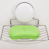 强力吸盘不锈钢香皂盒 厨房卫生间吸壁式肥皂托香皂架 双格肥皂盒