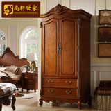 尚轩世家 美式实木雕花衣柜 复古家具两门衣橱衣柜欧式整体衣柜