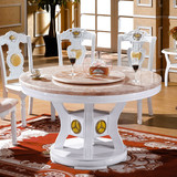 大理石餐桌实木家具欧式圆桌圆台带转盘饭桌客厅餐厅饭店餐桌椅子