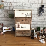 美式实木创意抽屉收纳盒桌面复古化妆品杂物整理柜木质装饰小柜子