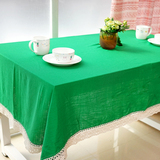 美式简约翠绿绿棉麻布艺花边桌布 成品定制宜家风格餐厅韩式台布