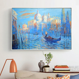 创意莫奈色彩印象油画手绘威尼斯海景装饰画蓝色欧式家居艺术饰品