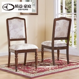 美式乡村实木餐椅白色布艺椅子有/无扶手餐椅软包客厅饭桌椅特价